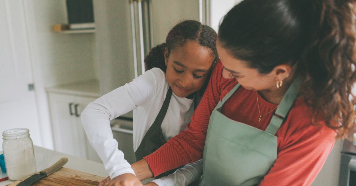 working mom helping daughter